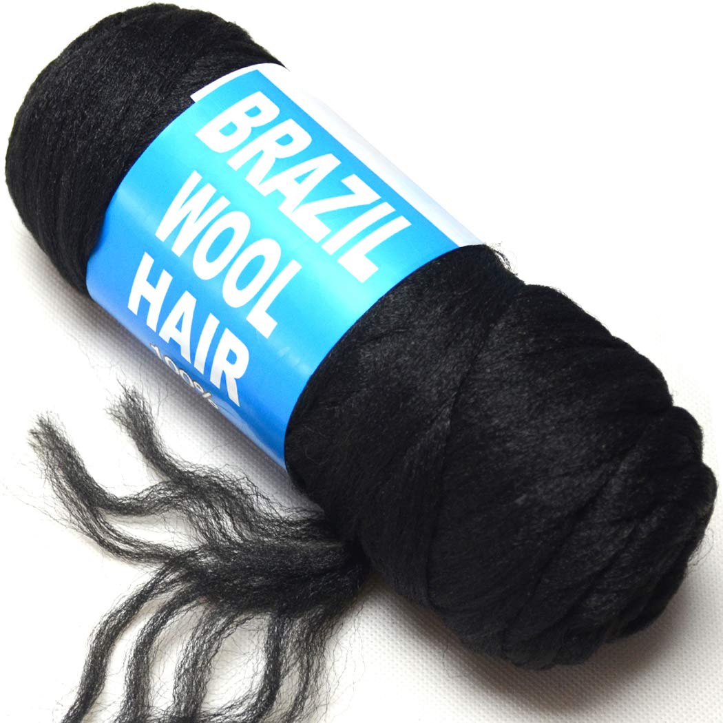 BLUPLE Brazilian Wool Hair 1 Roll Black Acrylic Yarn for African